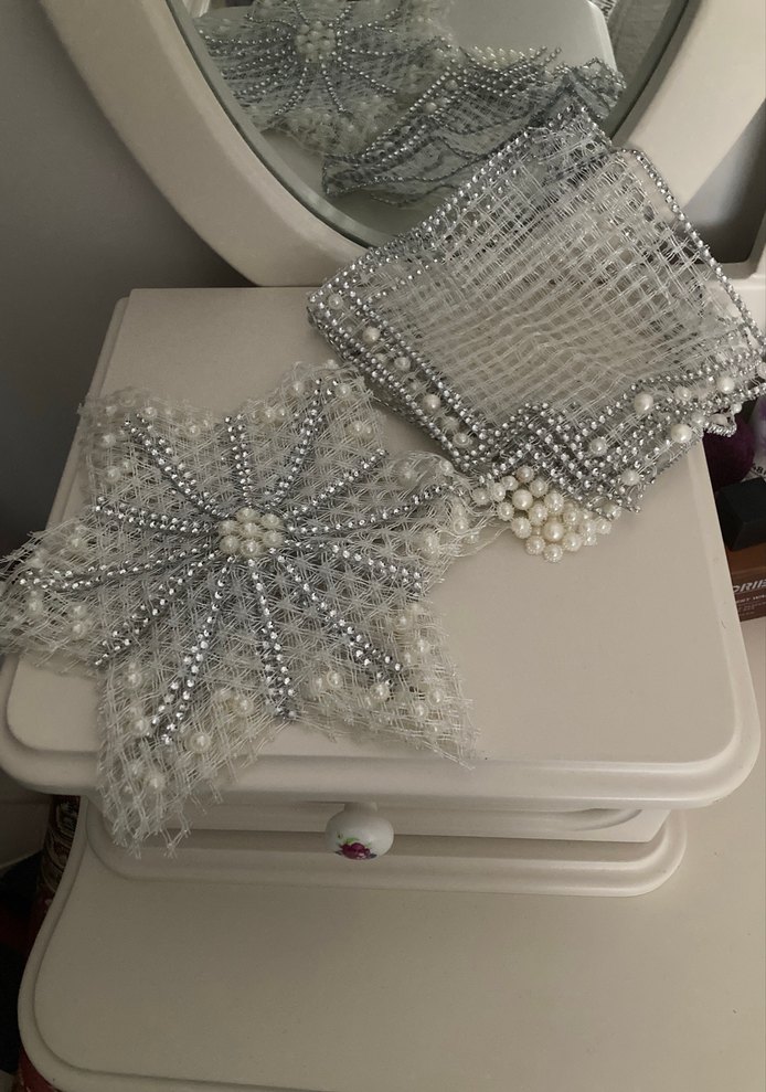 Boncuk İşlemeli Gri Beyaz Gelin Aksesuarı - Görsel 2