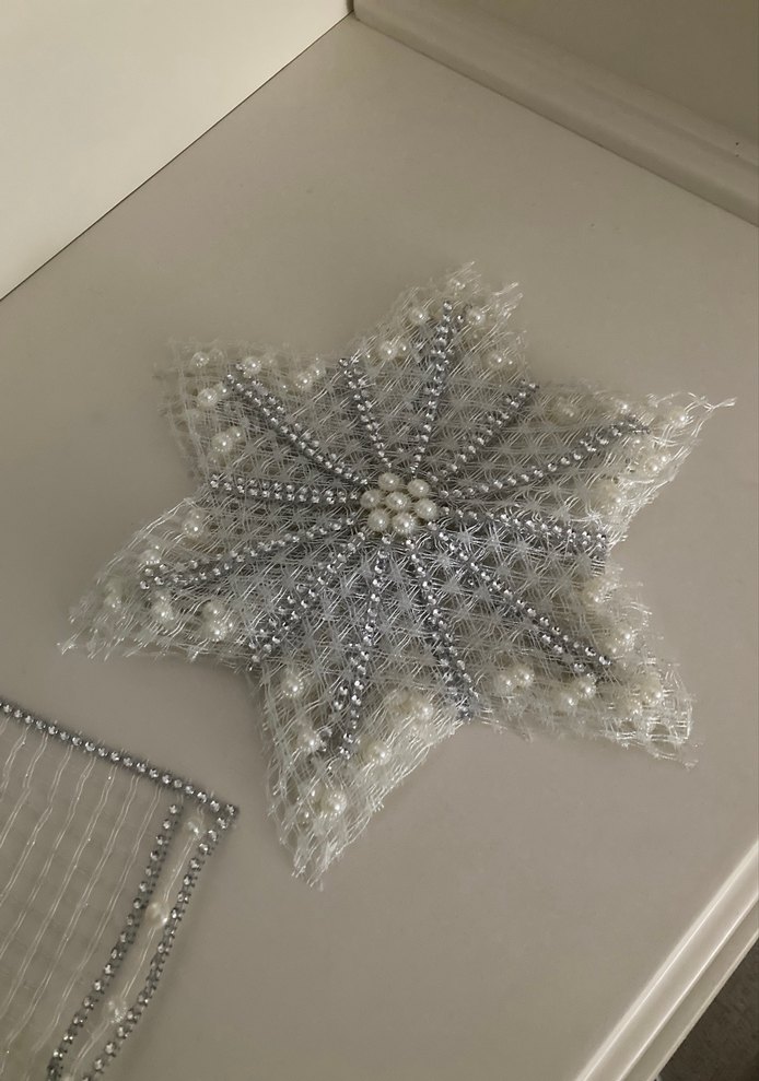 Boncuk İşlemeli Gri Beyaz Gelin Aksesuarı - Görsel 5