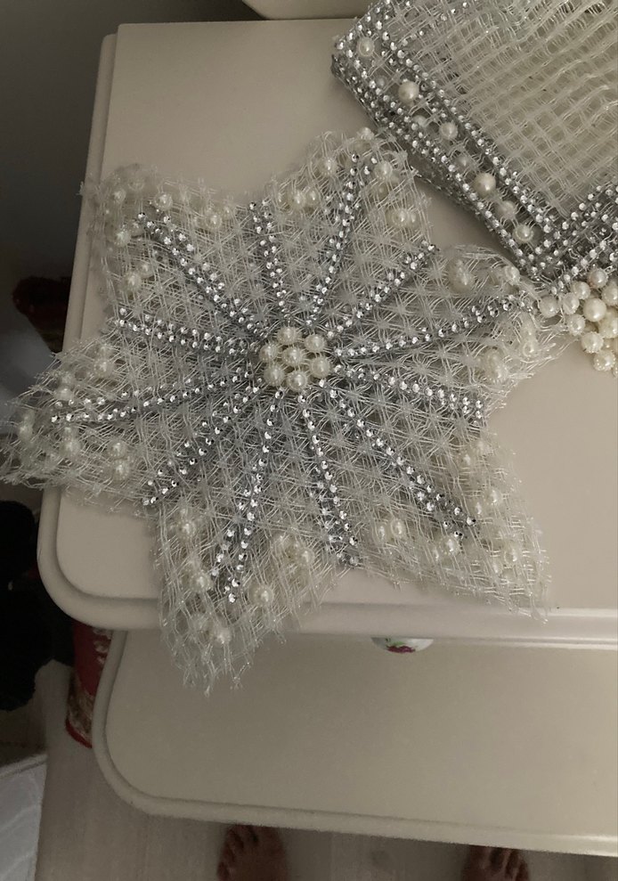 Boncuk İşlemeli Gri Beyaz Gelin Aksesuarı - Görsel 3