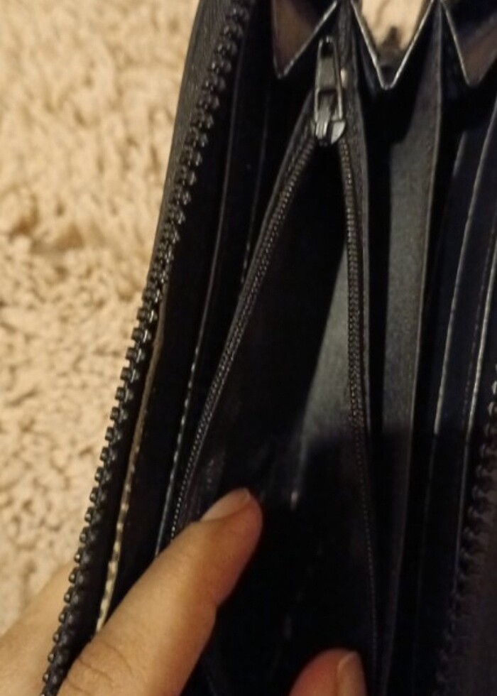 Süet boncuklu kadın siyah cüzdan - Görsel 3