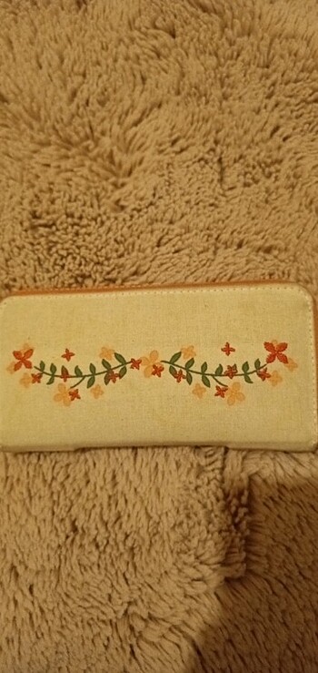 Çiçek işlemeli keten kadın cüzdan - Görsel 2