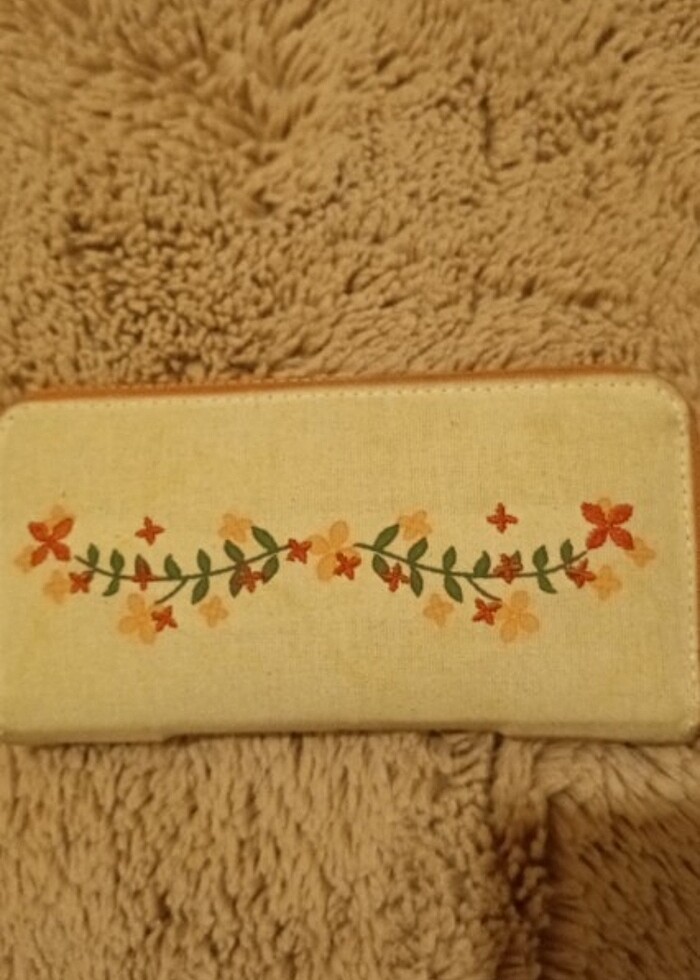 Çiçek işlemeli keten kadın cüzdan - Görsel 2