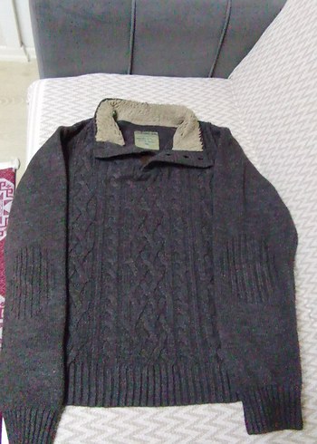 Gri Örgü Yüksek Yakalı Erkek Kazak - Görsel 3