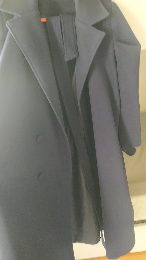 Lacivert kuşaklı uzun kaban - Görsel 5