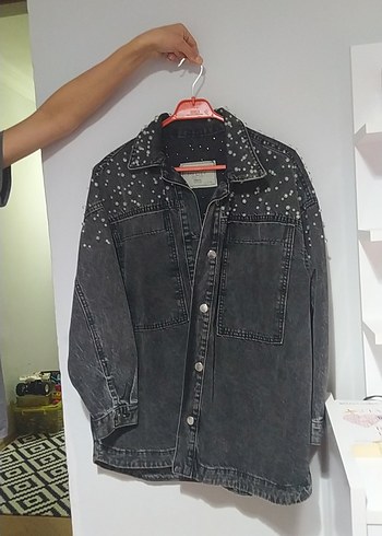 Düğmeli Siyah Midi Denim Ceket - Görsel 3