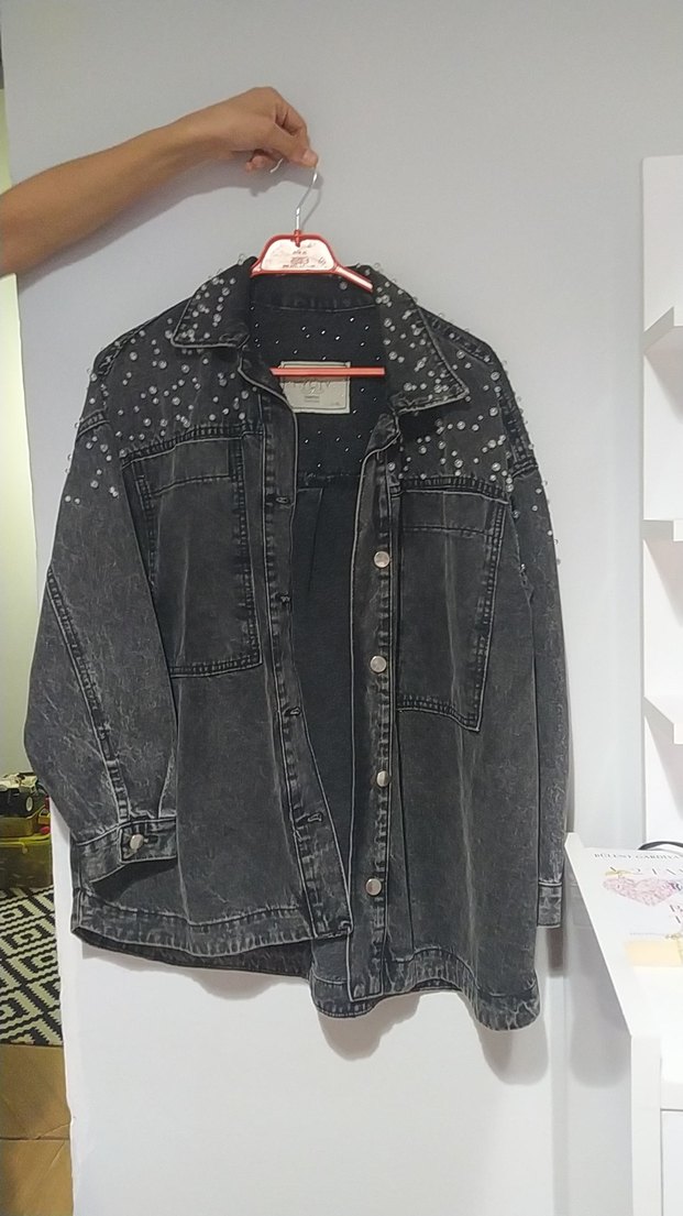 Düğmeli Siyah Midi Denim Ceket - Görsel 2