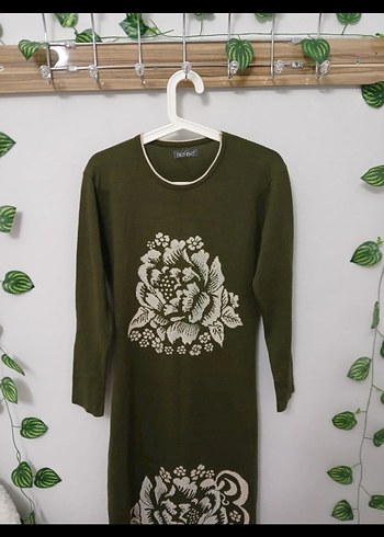 Uzun Kollu, Örgü, Baskılı Kadın Triko Elbise - Görsel 2