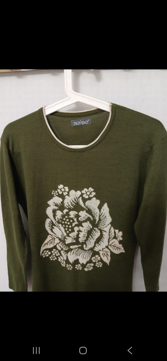 Uzun Kollu, Örgü, Baskılı Kadın Triko Elbise - Görsel 3