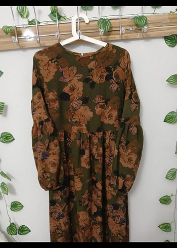 Bohem Uzun Kollu Kahverengi Uzun Elbise - Görsel 5