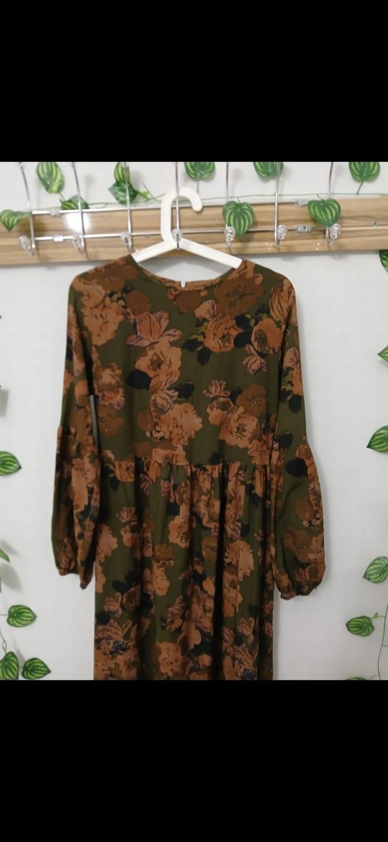 Bohem Uzun Kollu Kahverengi Uzun Elbise - Görsel 2