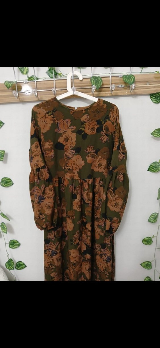 Bohem Uzun Kollu Kahverengi Uzun Elbise - Görsel 4