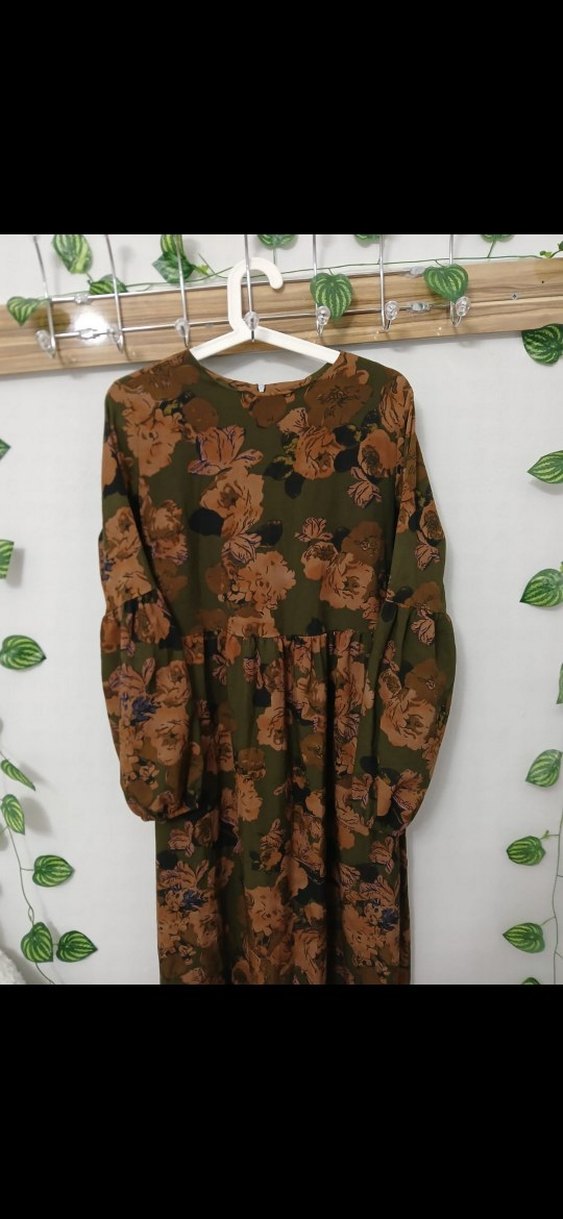 Bohem Uzun Kollu Kahverengi Uzun Elbise - Görsel 5