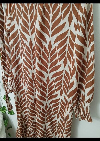 Bohem Tarz Uzun Kahverengi Desenli Elbise - Görsel 4