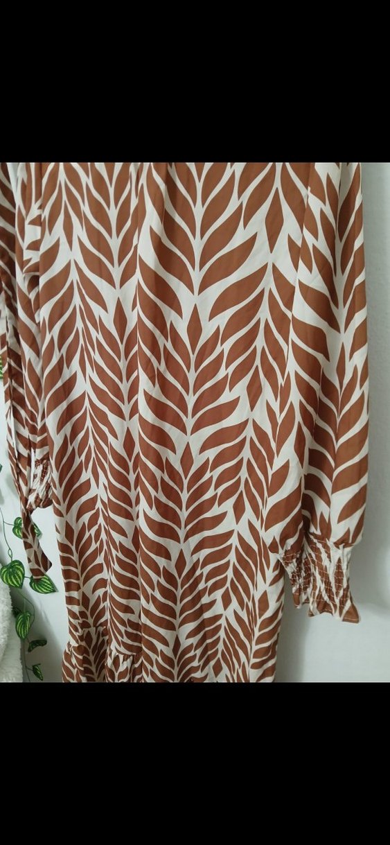 Bohem Tarz Uzun Kahverengi Desenli Elbise - Görsel 4