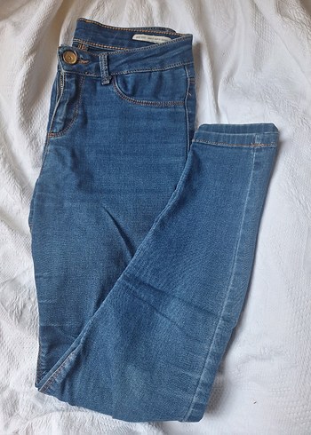 Düğmeli Mavi Kadın Denim Pantolon