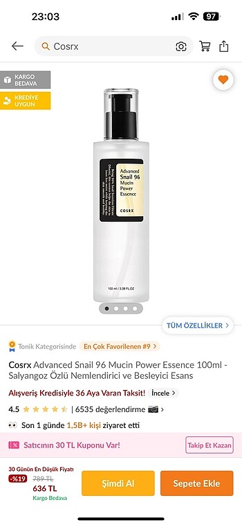 Cosrx Advance Snail 96 Mucin Power Essence Nemlendirici