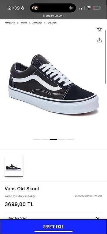 vans old skool siyah beyaz 37 no
