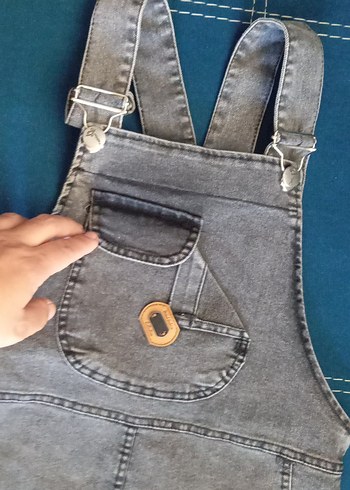 5 Yaş Beden Kız Çocuk Gri Denim Askılı Elbise