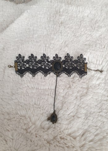 Dantel İşlemeli Siyah Gotik bileklik yüzük
