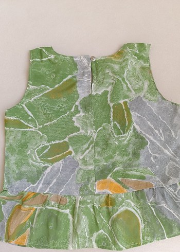 Kolsuz Yeşil Gri Batik Desenli Bluz