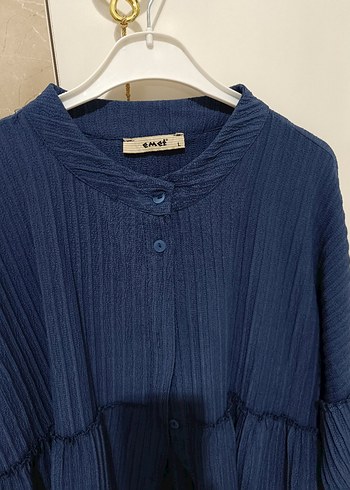 Kadın Mavi Pliseli Uzun Keten Tunik - Görsel 2