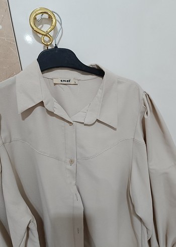 Bej Mini Gömlek Uzun Kollu Düğmeli - Görsel 2