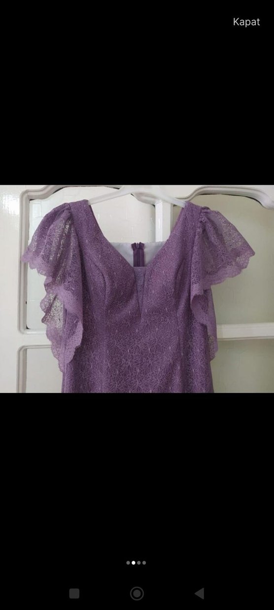 Mor Uzun Drapeli V Yaka Kadın Abiye Elbise - Görsel 2