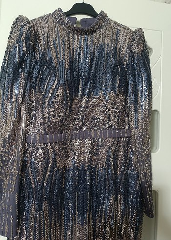 Boncuk İşlemeli Yılan Desenli Uzun Abiye Elbise - Görsel 3