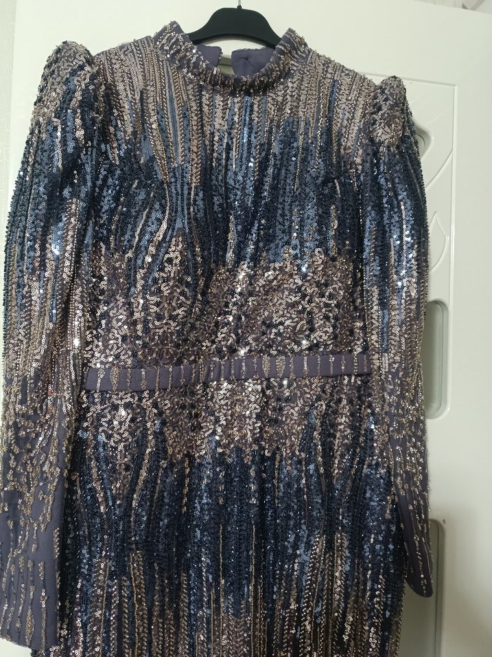 Boncuk İşlemeli Yılan Desenli Uzun Abiye Elbise - Görsel 3