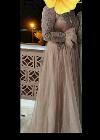 Bej Nakışlı Uzun Kollu Abiye Elbise - Görsel 2