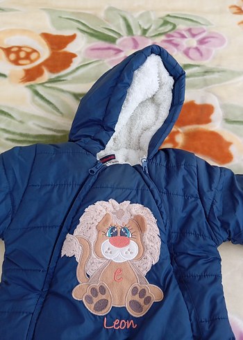 Mavi Erkek Bebek Kürklü Tulum Leon Nakışlı 12,18beden - Görsel 4