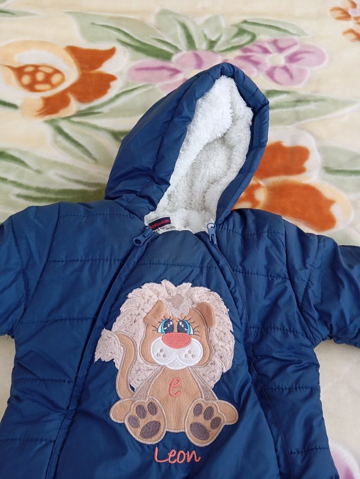 Mavi Erkek Bebek Kürklü Tulum Leon Nakışlı 12,18beden - Görsel 4