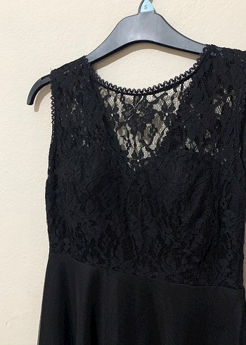 Dantel Detaylı Siyah Uzun Elbise - Görsel 3