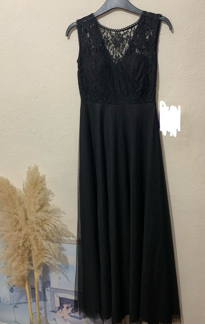 Dantel Detaylı Siyah Uzun Elbise - Görsel 2