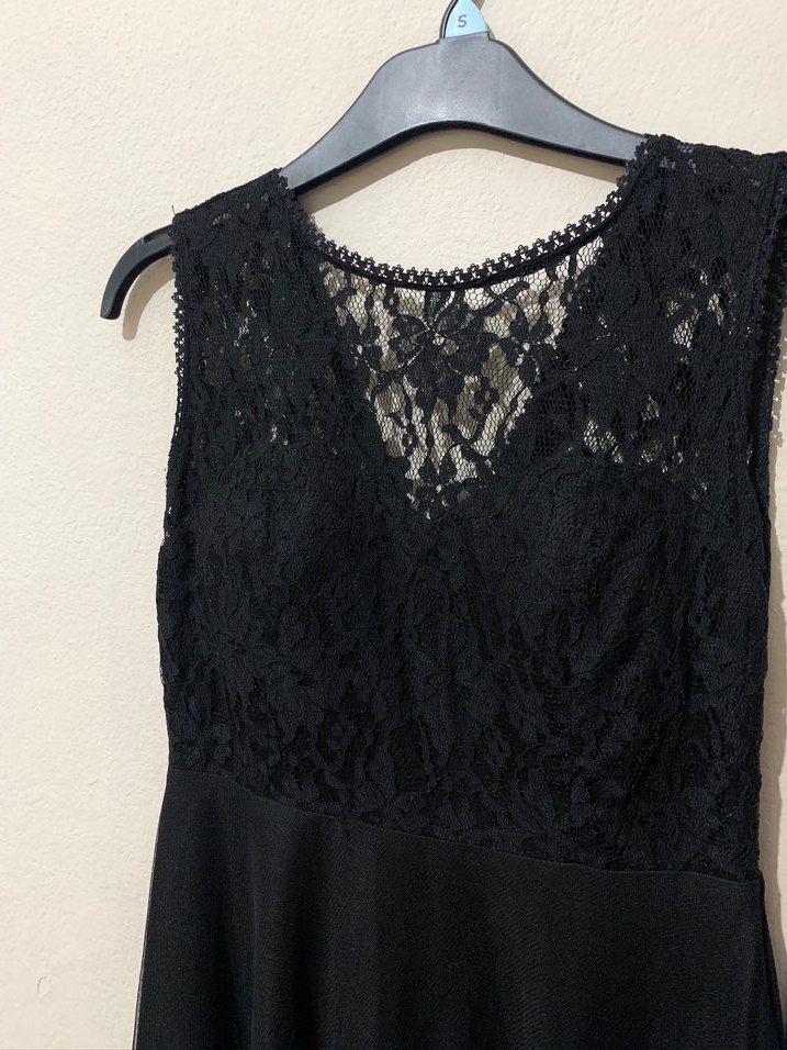 Dantel Detaylı Siyah Uzun Elbise - Görsel 3