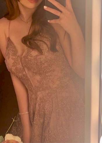 Nakışlı V Yaka Midi Dantel Elbise - Görsel 2