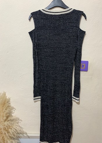 Siyah Simli Uzun Kollu Triko Elbise - Görsel 3