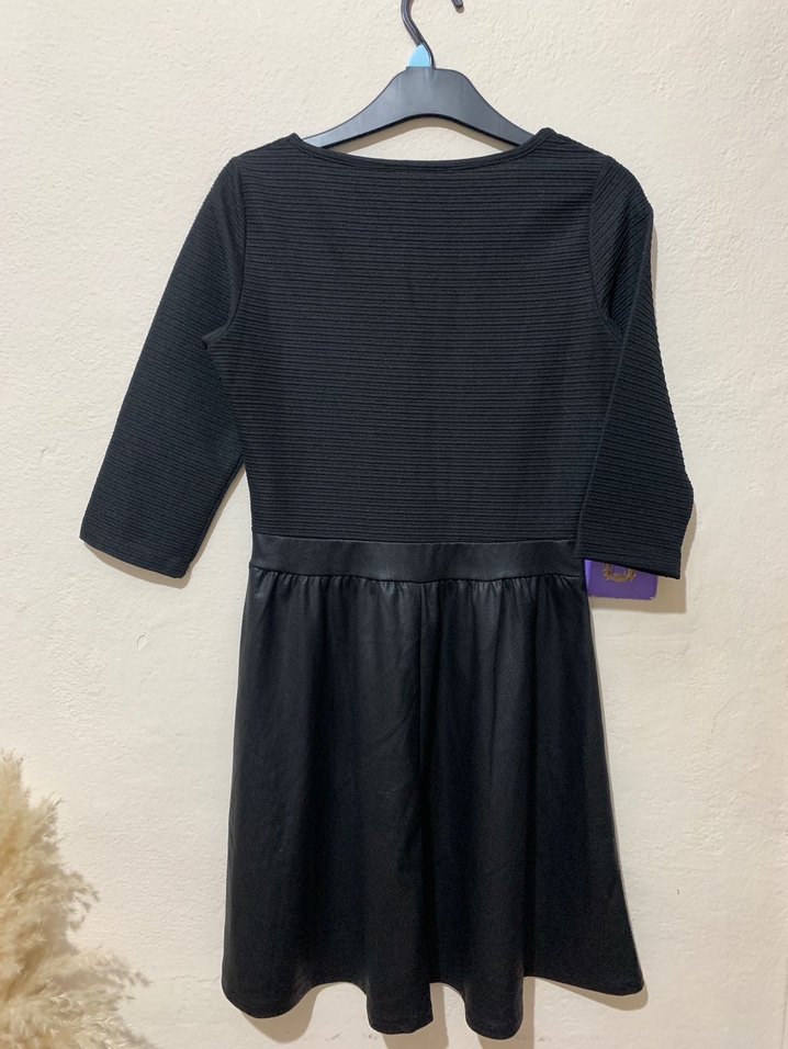 Siyah Deri Etekli Elbise - Görsel 2