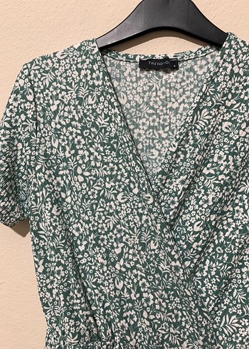 Örme yeşil desenli elbise - Görsel 5