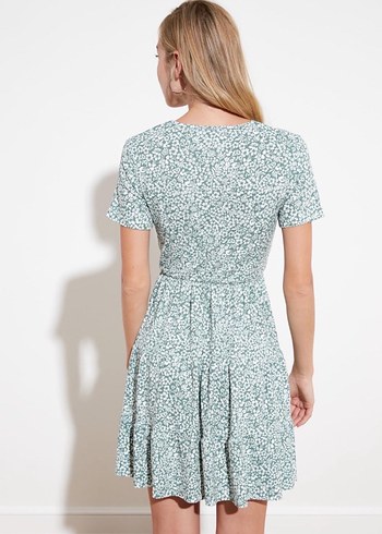 Örme yeşil desenli elbise - Görsel 2