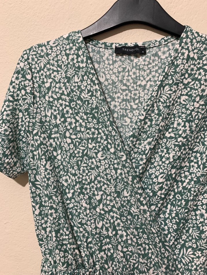 Örme yeşil desenli elbise - Görsel 5