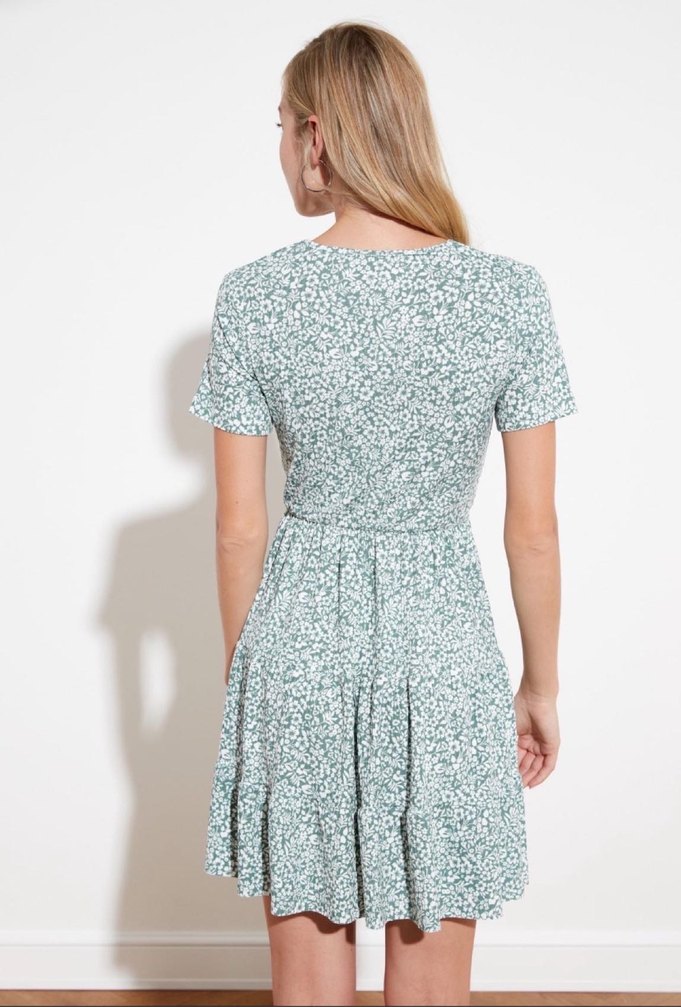 Örme yeşil desenli elbise - Görsel 2