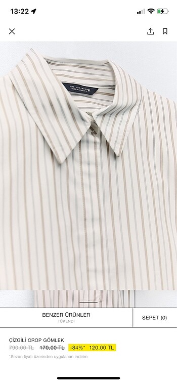 xl Beden zara crop gömlek