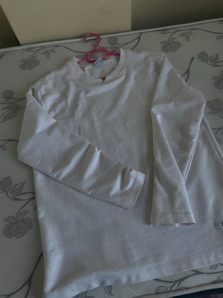 Beyaz Pamuklu  Uzun Kollu Tişört - Görsel 5