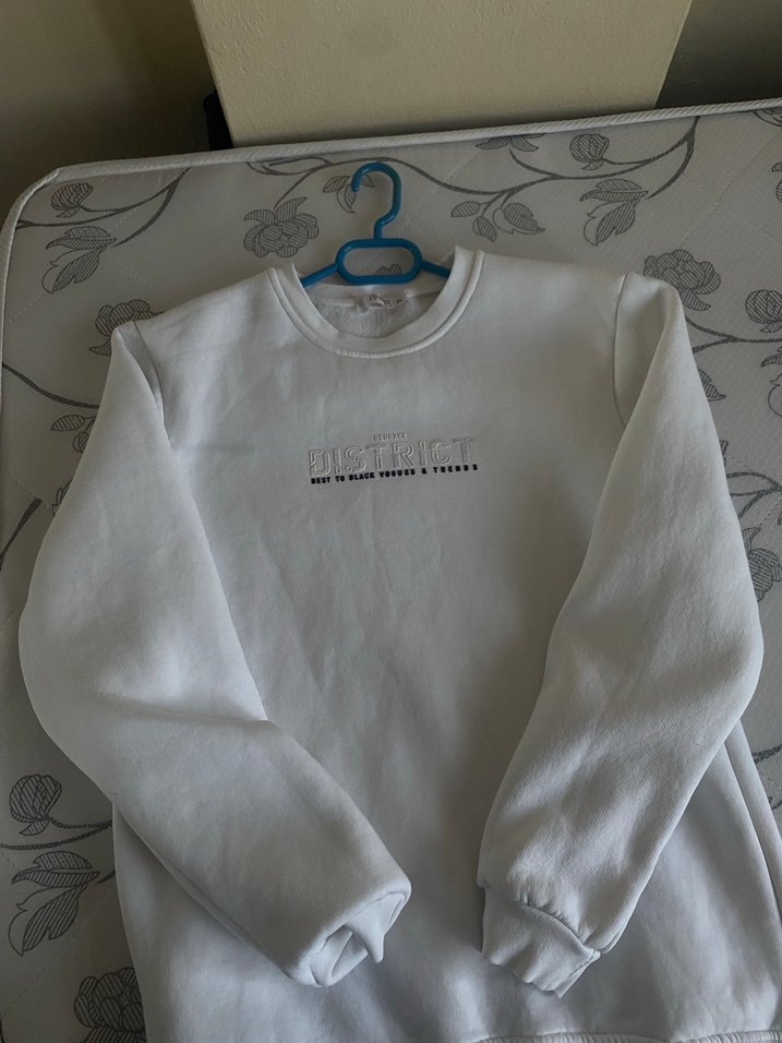 Beyaz Oversize erkek Sweatshirt - Görsel 3