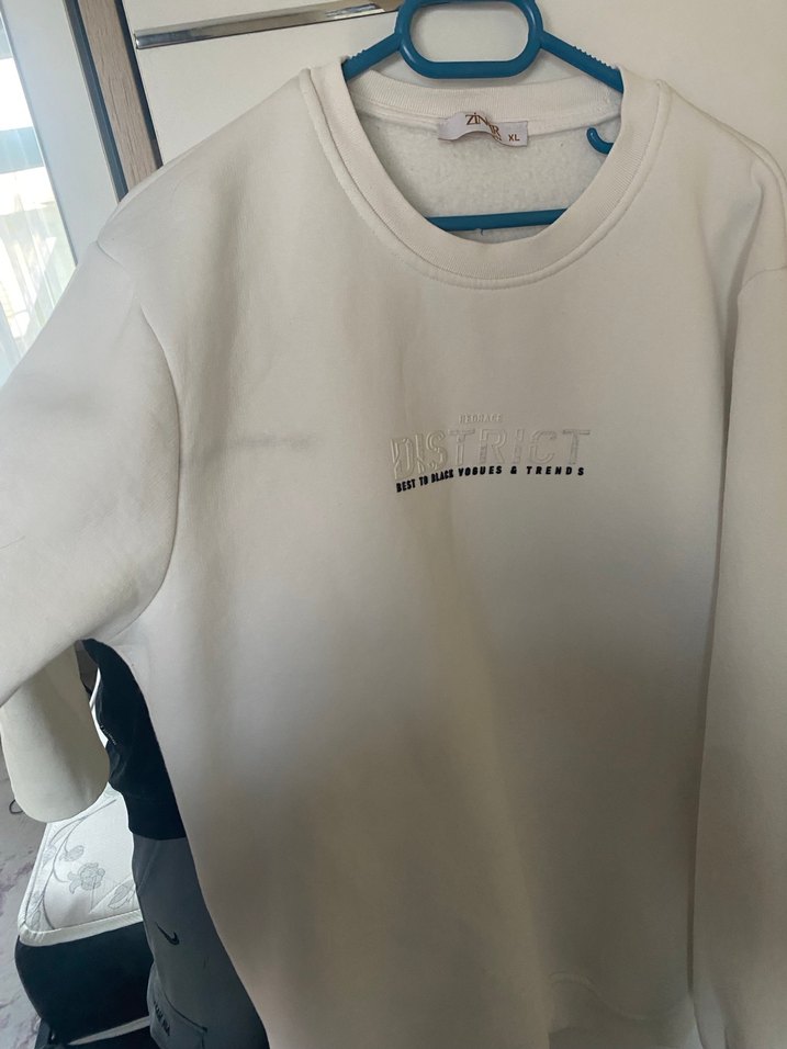 Beyaz Oversize erkek Sweatshirt - Görsel 2