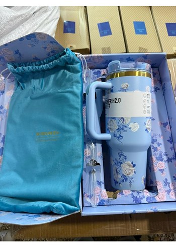 Mor Çiçek Desenli Stanley Termos Bardak - Görsel 3