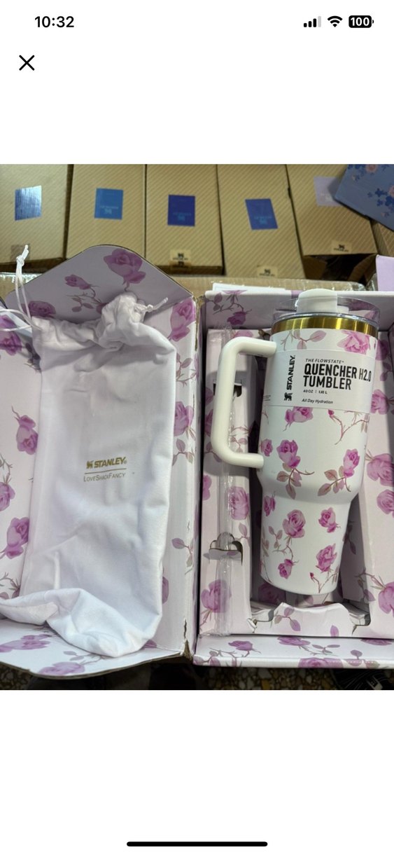 Mor Çiçek Desenli Stanley Termos Bardak - Görsel 4