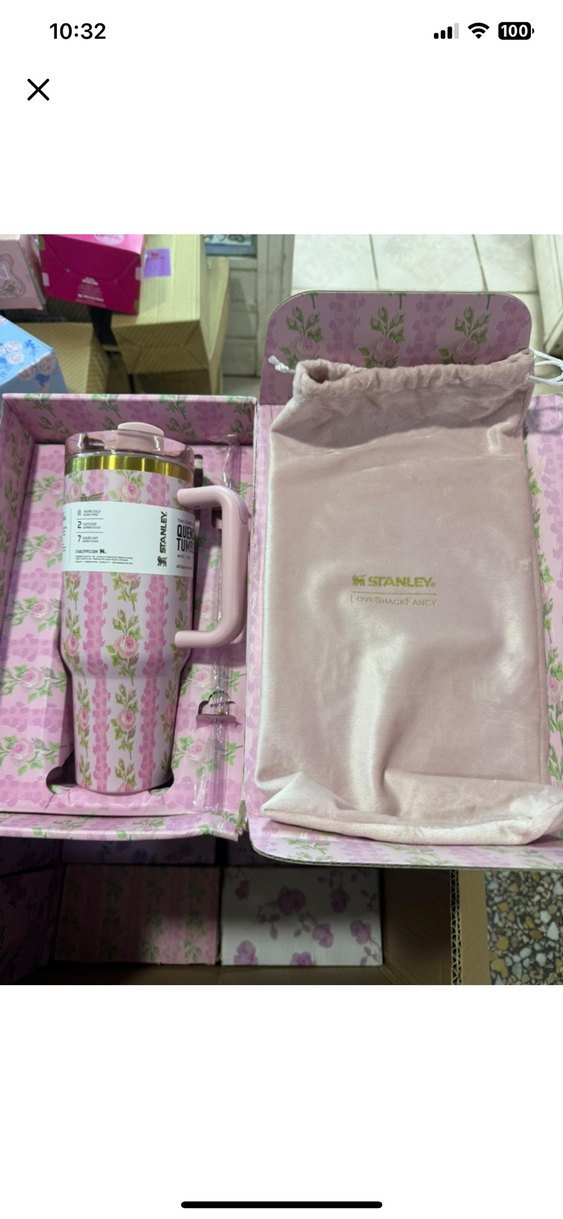 Mor Çiçek Desenli Stanley Termos Bardak - Görsel 2