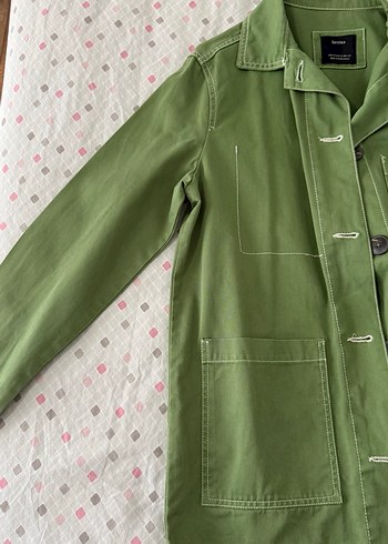 Bershka Düğmeli Yeşil Midi Kadın Ceket - Görsel 4